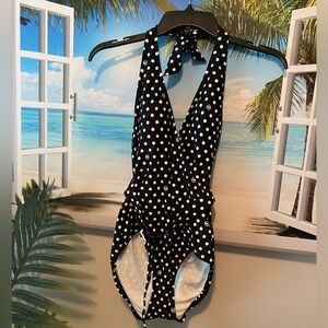 NWT Michael Kors Polka Dot Halter One Piece Swimsuit Size 10
